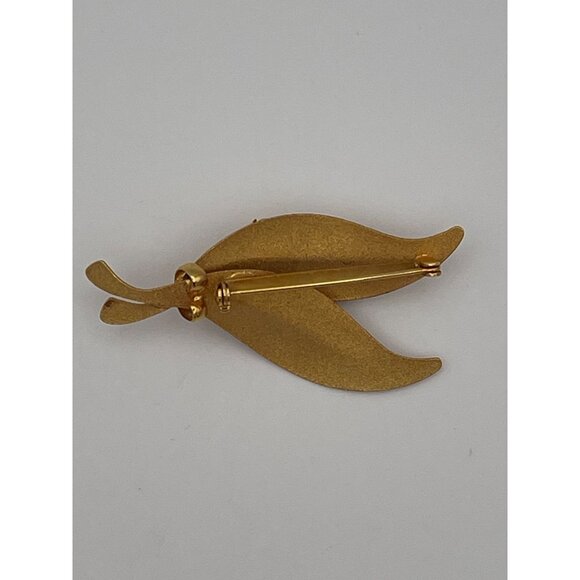 Vintage Brooch Matte Shiny Gold Tone Flowers Leaves 3" - Picture 3 of 6